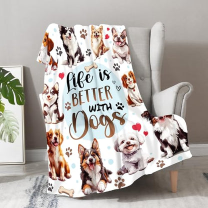 Dog Blanket Gifts for Women Kids Girls Boys Cute Puppies Pet Lovers Themed Throws Soft Cozy Bed Couch Plush Birthday Christmas Lightweight Blanket 60"x80" - color: Dog, size: 60"x80"