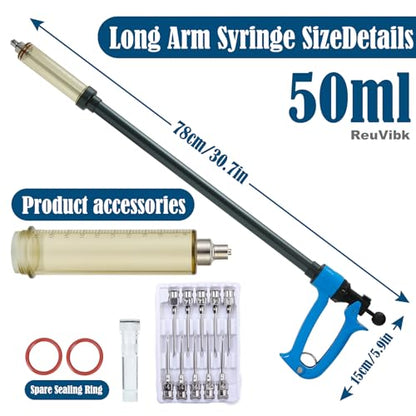 50ml Repeating Livestock Syringe Gun–Long Pole Veterinary Injector - size: Blue Long Arm 50ML