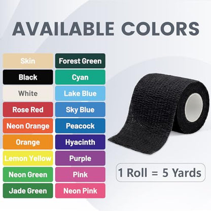 40 Pack 2 Inch Self Sticking Bandage Wrap, Self Adhesive Bandage | Black Athletic Tape, Stretchy Medical Wrap Tape, Breathable Cohesive Bandages Wraps for Finger, Wrist, Thumb, First Aid - color: Black, size: 2IN-40Pack