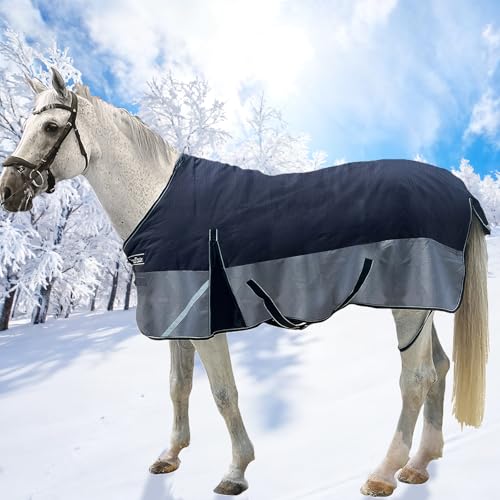 1200D Winter Horse Blanket,300g Fill,Black/Gray 66'' - color: Black/Grey 300g Fill, size: 66''
