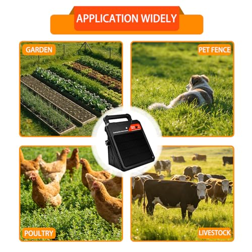 10 Mile Solar Electric Fence Charger, 0.16J Output with Auto/Night Mode, 8.1KV Max Voltage, Front Switch Design with Three Way to Install, Portable Solar Fence Energizer for Livestock & Garden - style: 10 Mile