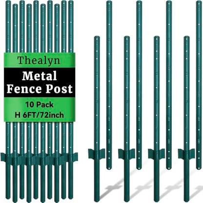 Thealyn Metal 10Pack 6FT Fence Posts for Wire Fencing Heavy Duty U Post - size: 6 Feet (Requires Assembly)