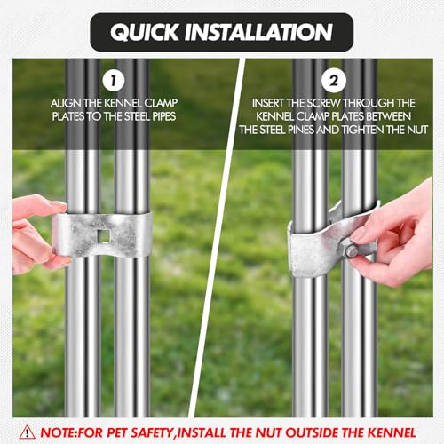 Zonon 24 Set Chain Link Fence Panel Clamps, 1-3/8" Dog Kennel Panel Clamps Galvanized Steel Clamp for 32mm Round Pipe Frame, with Bolts and Nuts