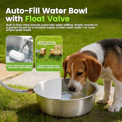 Automatic Dog Water Bowl Dispenser Large Breed Outdoor Pet Water Fountain with Float Valve 6.5L Heavy-Duty Stainless Steel Auto Waterer for Large Dogs Cats Puppy Chicken (1 Drinking Port) - size: 1 drinking port
