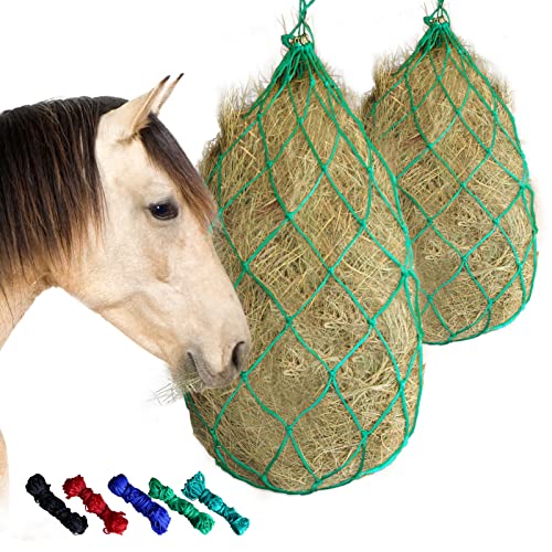 2PCS Durable Slow Feed Hay Net for Horses 40” Length with Strong 4x4” Holes Nylon Rope Hanging Suitable for Trailer and Stall, Slow Feeding Reduce Waste - color: 2PCS-Green