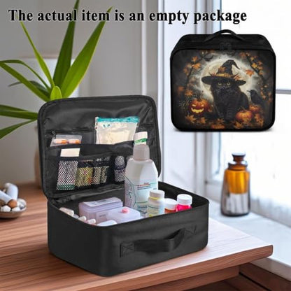 Halloween First Aid Bag Dogs Black Cat Empty Medical Supplies Organizer Bag Portable Trauma Kit for Home Office Kitchen Traveling Camping - color: Halloween Black Cat
