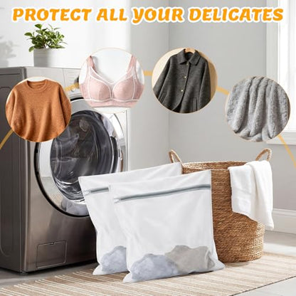 2Pcs Delicate Mesh Washing Bag for Laundry Extra Large Durable Laundry Bags Travel Organization Bag for Lingerie Clothes Sweater Cotton Clothes Shoes Sock 24 x 24 Inches(2XXL)