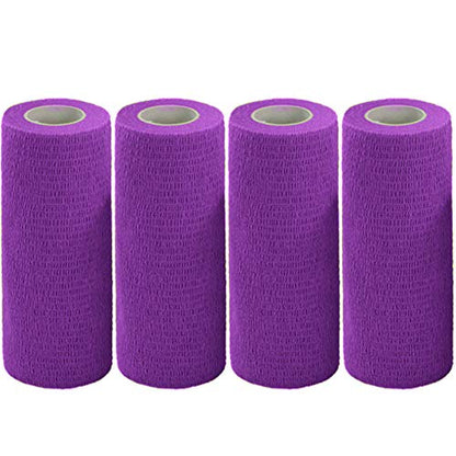 Vet Wrap Tape Bulk 6 Inch Self-Adhesive Cohesive Bandage Wraps Wide Bandages for Horses Dogs Cats Animals Pets, Purple, 4 Rolls