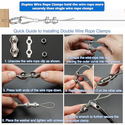 TooTaci 1/16 Wire Rope Kit, 50ft Vinyl Coated 304 Stainless Steel Cable - style: 50ft 1/16" Wire Rope with Clamps