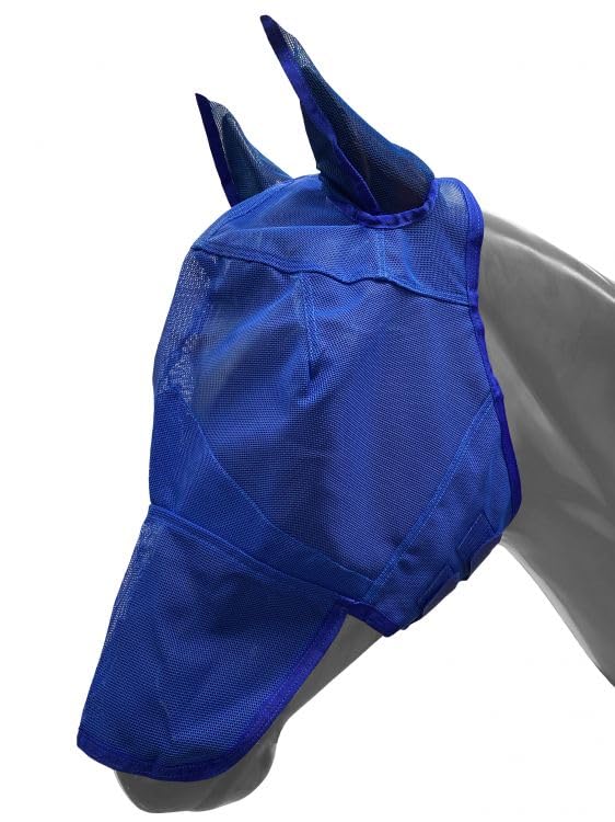 Showman Pony Long Nose Mesh Rip Resistant Fly Mask w/Ears - color: Blue