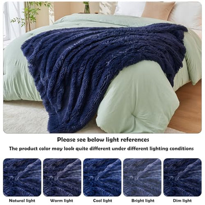 GONAAP Fuzzy Faux Fur Throw Blanket for Couch, Dark Navy, 50"x60" - color: Dark Navy, size: Throw(50"x60")