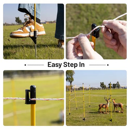 Electric Fence Posts 46 Inches, Fiberglass Step in Temporary Electric Fence Posts for Cows, Sheep, Dog, Portable Fence Stakes for Electric Fencing-50 PCS - size: 46Inch-Small Insulator-50Pack