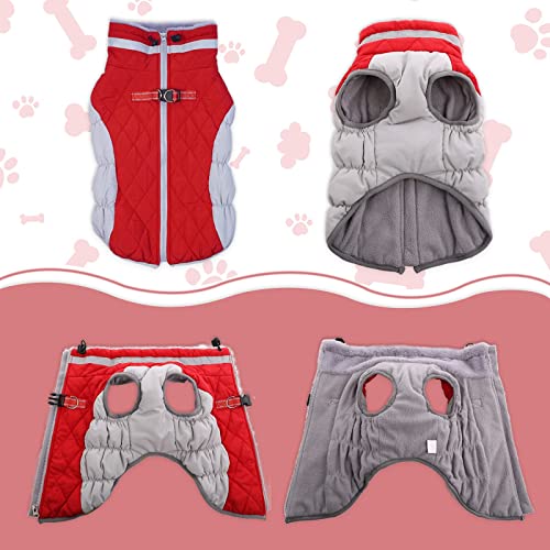 Lelepet Dog Coat Warm Dog Winter Coat Waterproof Dogs Jacket with Harness - color: Red, size: X-Small