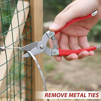 Steel Cable Tie Gun, 150PCS 304 Stainless Steel Zip Tie, Scissors for Chain Link Fence Tensioning, Chicken Wire Frame Cutting Bundling, Heavy Duty Fencing Tool