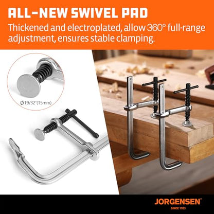 Jorgensen Bar Clamps, 6-Inch Light-duty Drop Forged Steel Bar Clamps for Woodworking and Welding, 2 Pack - size: 6 Inch