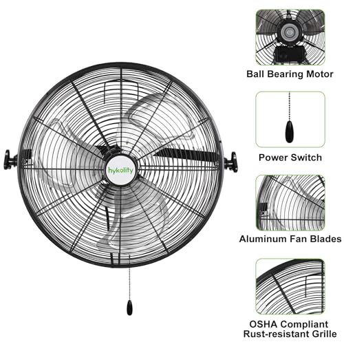 hykolity 4300 CFM 18 inch Industrial Wall Fan, 3-Speeds High Velocity Wall Mount Fan with Sealed Motor, Heavy Duty Metal Barn Fans for Shop, Garage, 2 Pack - size: 18 inch