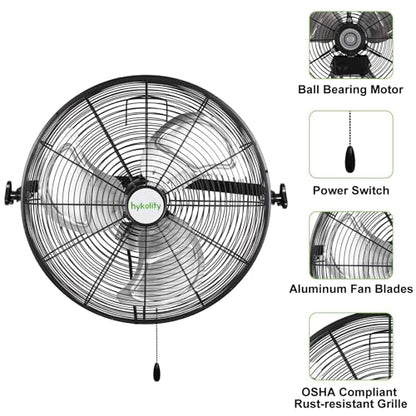hykolity 4300 CFM 18 inch Industrial Wall Fan, 3-Speeds High Velocity Wall Mount Fan with Sealed Motor, Heavy Duty Metal Barn Fans for Shop, Garage, 2 Pack - size: 18 inch