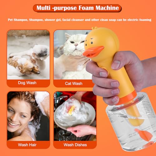 Electric Foaming Shampoo Dispenser for Dog and Cat Bathing, Rechargeable Soap Dispenser for Pet Bathing, Bathroom, Kitchen Sink, Toilet Cleaning - color: Yellow Ducky