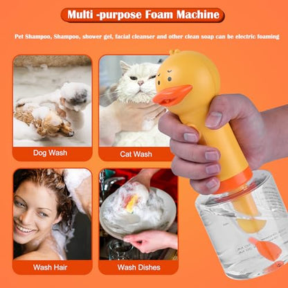 Electric Foaming Shampoo Dispenser for Dog and Cat Bathing, Rechargeable Soap Dispenser for Pet Bathing, Bathroom, Kitchen Sink, Toilet Cleaning - color: Yellow Ducky