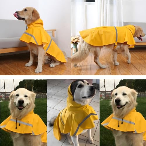 NACOCO Large Dog Raincoat Adjustable Pet Water Proof Clothes Lightweight Rain Jacket Poncho Hoodies with Strip Reflective (XL, Yellow) - color: Yellow, size: X-Large (Pack of 1)