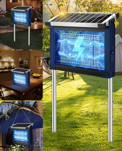 Phatroyyee Solar Bug Zapper Outdoor, 4500V Mosquito Zapper Outdoor Patio - color: Blue