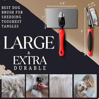 Dog Slicker Brush - Large - Protective Ball Tipped Pins Massages Pet Skin - Professional Groomer Dog Brush for Goldendoodle - Golden Retriever Brush (Large Size) - size: 8 Inch x 4.8