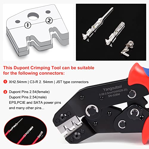Yangoutool Crimp Tool Connector Kit, Crimping Tool Kit with 1550PCS Dupont 2.54mm Connectors and 460pcs JST-XH 2.54mm Connectors - Ratcheting Crimper AWG 28-20 (0.08-0.5mm²), Crimper SN02BM Included - style: 02BM Set