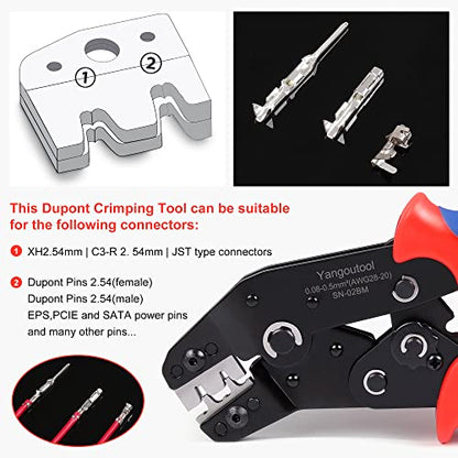 Yangoutool Crimp Tool Connector Kit, Crimping Tool Kit with 1550PCS Dupont 2.54mm Connectors and 460pcs JST-XH 2.54mm Connectors - Ratcheting Crimper AWG 28-20 (0.08-0.5mm²), Crimper SN02BM Included - style: 02BM Set