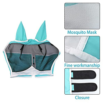 Andiker Soft Mesh Horse Fly Mask with Ears, Breathable Horse Face Mask Protect Eyes and Face (Green, Medium) - size: Medium
