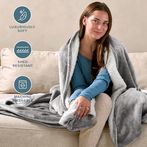 Bare Home Sherpa Fleece Blanket (Twin/Twin XL, Light Grey) | Reversible Blanket for Bed, Sofa, and Couch, Warm & Lightweight, Fluffy & Soft - color: 07 - Light Grey, size: Twin/Twin XL