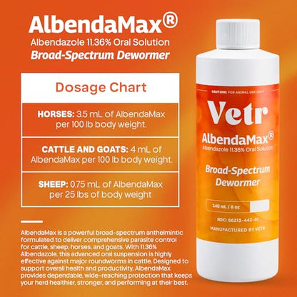 vetr AlbendaMax Oral Suspension, Liquid for Cattle, Sheep & Goats – 1/2 Gallon - size: 1/2 Gallon