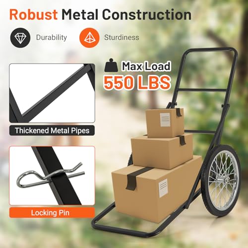 Goplus Folding Deer Cart with Polyester Liner, 550 LBS Heavy-Duty Hunting Game Hauler with 20" Rubber Wheels, Ergonomic Handle, Utility Gear Dolly Cart for Hunting Fishing Hiking - style: 29" x 48" x 47"
