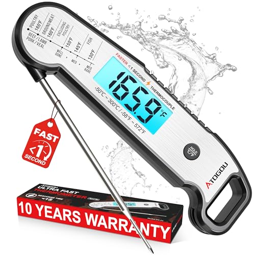 Atogou Professional Meat Thermometer Digital, <1 Sec Instant Read, Silver - color: Silver