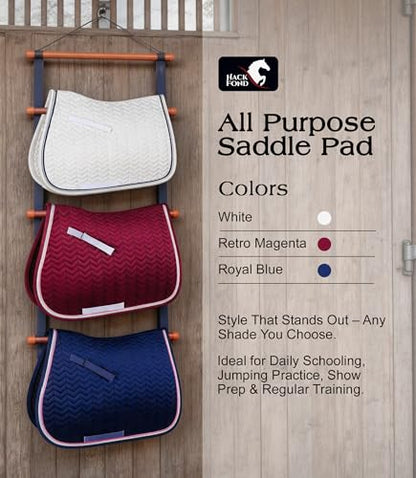 All Purpose Saddle Pad for Horses Wither Relief English Saddle Pad | Contoured Wither Relief w/ Cushioned Padding, Secure Girth Loops & Two-Tone Trim, Ideal for Training, English Riding&Jumping - color: White