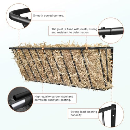 Wall Mount Steel Horse Hay Feeder Rack, 20 Gallon, 35.5 Inch Long | Heavy Duty Steel Wall Mounted Hay Feeder Rack, Goat Hay Feeder Suitable for Horses and Sheep, Perfect for Stable & Farm Use