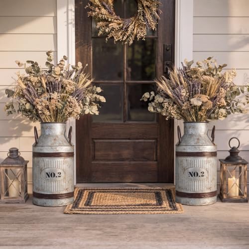 2 Pcs 15.2'' Large Rustic Galvanized Metal Milk Can Vase with Handle