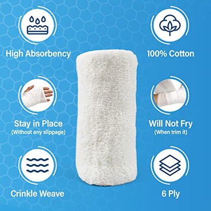 Gauze Rolls-kerlix Cotton Gauze Bandage Rolls -6 ply-STERILE - 4 Inches X 12 feet -Extra Absorbency - Medical Gauze Bandage -6 Rolls - Latex Free -Each roll Individual Wrapped-Hospital Grade Quality