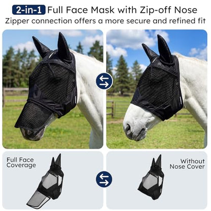 Horse Fly Mask with Ears & Detachab Nose Cover, Medium - size: Medium