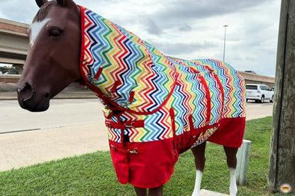 HILASON 1200D Winter Waterproof Poly Horse Hood Turnout Neck Blanket Belly Wrap Rainbow Zigzag | Blankets for Horses