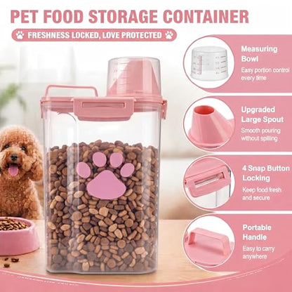 Dog Storage Container with Cleaning Brush and Measuring Cup - color: 3QT-Pink