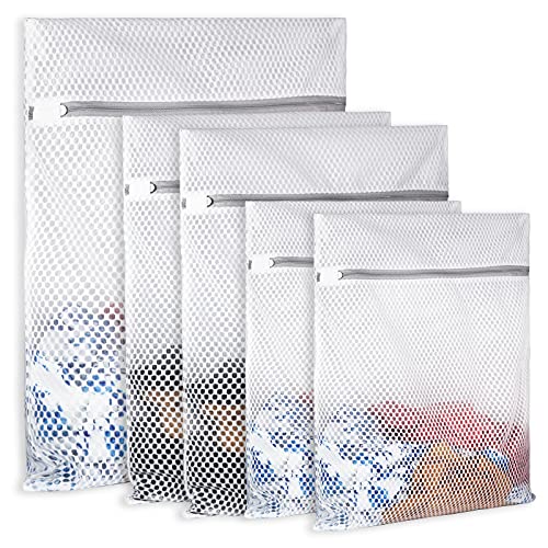 5Pcs Durable Honeycomb Mesh Laundry Bags for Delicates,Travel Organization Bag for Clothes,Jeans,Bath Towels,Bed Sheets (1X-Large 20 x 24 Inches,2 Large 16 x 20 Inches, 2 Medium 12 x 16 Inches) - size: Set of 5 (1 X-Large + 2 Large + 2 Medium)