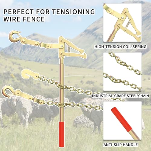 Tredre Chain Link Fence Stretcher Tool with 19.7FT Chain – Heavy-Duty Fence Puller Stretcher & Wire Tensioner, 2200lbs Capacity Barbed Wire Fence Puller for Farm, Ranch, Fence Repair (2 PC) - color: STYL1-2PC