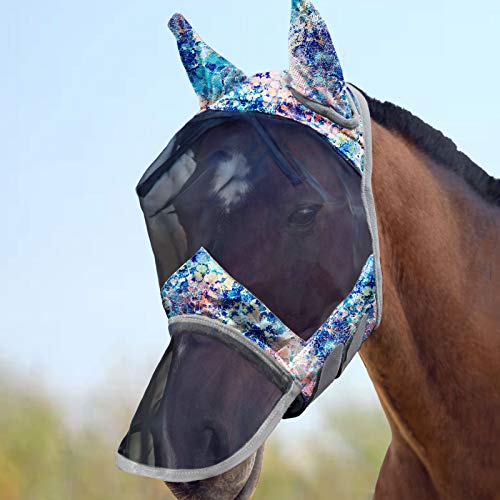 Harrison Howard LumiVista Horse Fly Mask Long Nose with Ears UV Protection for Horse Pastel Mix XL Extra Full - color: Pastel Mix, size: Extra-Full (X-Large)