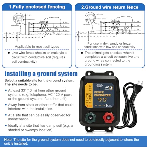 Electric Fence Energizer, 10 Mile/40 Acres Plug-in AC Low Impedance Fence Charger PE5, 0.16J for Containing Livestock, Pets & Keeping Out Small Nuisance Animals
