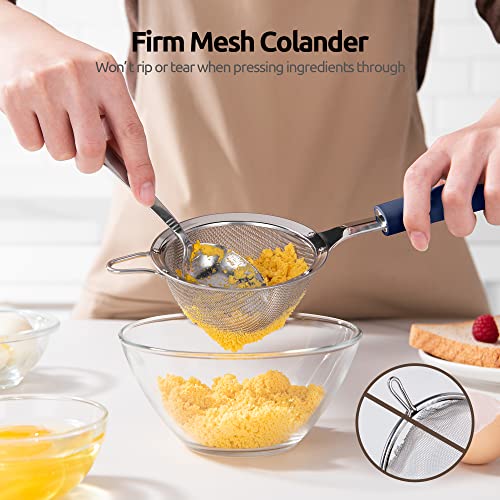 18/8 Stainless Steel Mesh Strainer: U-Taste 3.9 Inch Kitchen Fine Mesh Sieve Food Colander with Riveted Sturdy Silicone Handle and 30 Mesh Hole for Straining Flour, Quinoa, Tea, Juice (Midnight Blue) - color: (3) Midnight Blue, size: Small (3.9 x 11.1 in)