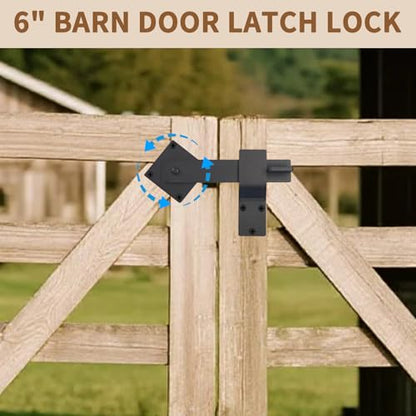 6" Barn Door Flip Latch Lock Heavy Duty Gate Latch Barn Door Lock Hardware for Fence, Shed, Farm, Garden, Sliding Door, Matte Black
