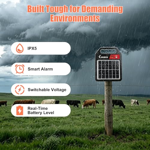 20Miles Solar Powered Electric Fence Charger,0.33J Solar Electric Fence - size: Without Accessories