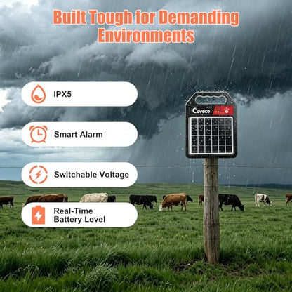 3in1 20Miles Solar Electric Fence Charger (0.13-0.33J)with Dual Smart Alarm - size: With Accessories