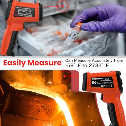 58°F to 2732°F Infrared Thermometer Gun, Industrial 50:1 Ratio - color: Orange/-58°F to 2732°F-Carrying Case