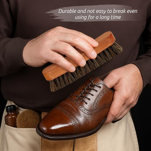 TAKAVU Shoe Brush 100% Genuine Horse Hair, Won't Scratch Leather (2pcs) - size: 2pcs